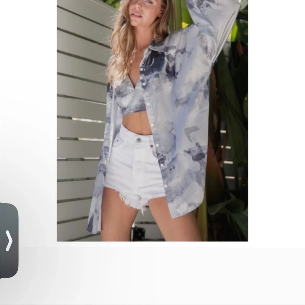 NEW! 2 Pieces! Silky Tie Dye Print Boyfriend Shirt w/Matching Crop Top! - Picture 6 of 10